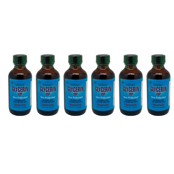 Germa Vegetable Glycerin. Natural Skin Moisturizer and Emollient. Treatment for Dry Skin and Lips. 2 Oz. Pack of 6