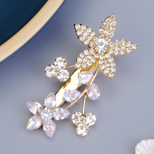 Teyglen Bridal Rhinestone Hair Clips Dainty Gold Flower Hair Barrette Sparkly Crystal Hair Clips Pins Wedding Hair Accessories for Women Girls
