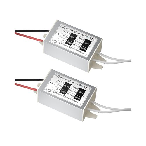 12 Volt LED Power Supply, Klarlight 15W DC 12V Waterproof IP67 LED Driver Transformer, 110V AC to 12V DC Converter for DC 12V Low Voltage Outdoor LED Lights LED Strip Lights CCTV Camera (Pack of 2)