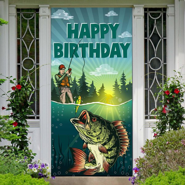 Fisherman Gone Fishing Happy Birthday Banner Backdrop Lake Pole Fishing Fish Fisherman Theme Decor for Men Birthday Party Retirement Party Favors Decorations Supplies 35.4x72.8in-BECKTEN