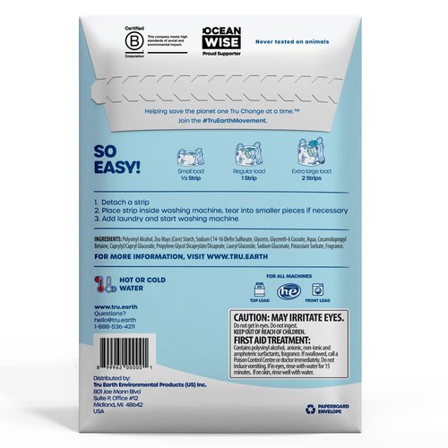 Tru Earth Compact Dry Laundry Detergent Sheets - Up to 64 Loads (32 Sheets) - Paraben-Free - Original Eco-Strip Liquidless Laundry Detergent, Travel Laundry Sheets - Fresh Linen