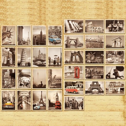WFPLUS 64 Pcs 2 set Vintage Retro Old Tourist Spot Posters Travel Postcards for Worth Collecting