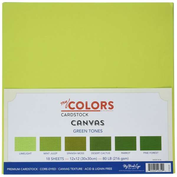 My Colors 12x12 Green Tones Canvas Cardstock Bundle-18 Pieces, 12" by 12", Multicolor