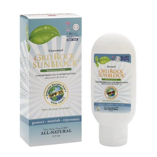 3rd Rock Essentials | Sunblock® SunScreen Lotion SPF 35+ | All Natural Organic Zinc Unscented Sunscreen for Sun Protection | All Natural Personal Care (3.3 oz | Single)