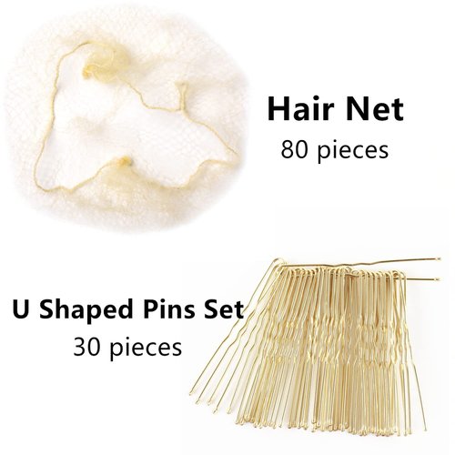letaomei Hair Net 80 Pcs and U Shaped Pins Set 30 Pcs,22Inches Hairnet Individual Package Invisible Elastic Edge Mesh Hair Nets for Buns Women Food Serive Dancer(Blonde)