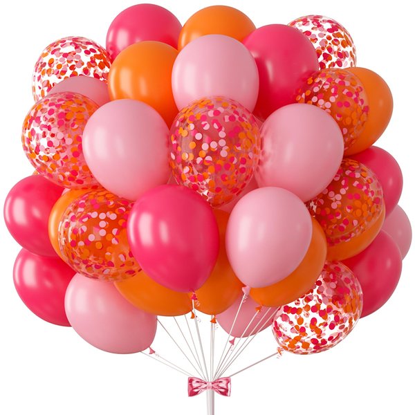 BBeiPulAs 73Pcs Hot Pink and Orange Balloon Arch 12in Pink Confetti Balloons Hot Pink Pastel Pink Orange Balloons for Kids' Party Supplies Hot Pink and Gold Decorations
