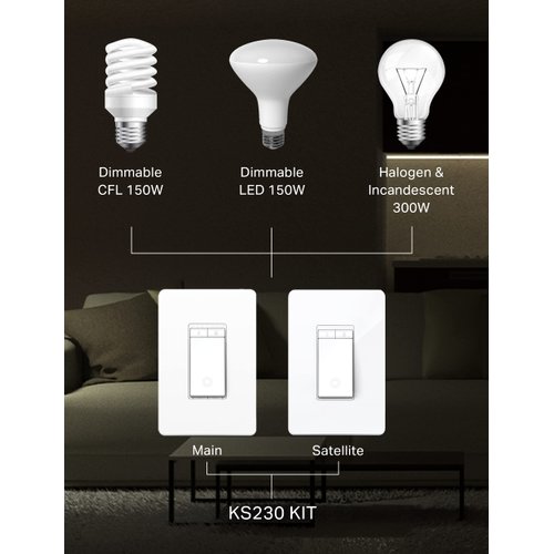Kasa Smart 3 Way Dimmer Switch KIT, Dimmable Light Switch Compatible with Alexa, Google Assistant and SmartThings, Neutral Wire Needed, 2.4GHz, ETL Certified, No Hub Required, White (KS230 KIT v2)