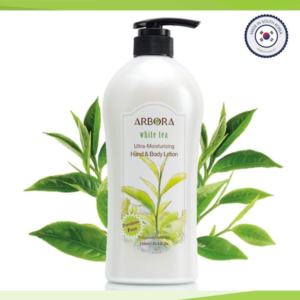ARBORA Hand & Body Lotion WHITE TEA 25.4OZ/750ML Paraben Free Natural Ultra-Moisturizing, Professional Massage Lotion Original from Korea
