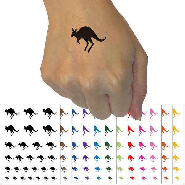 Leaping Red Kangaroo Silhouette Australian Marsupial Temporary Tattoo Water Resistant Fake Body Art Set Collection - Brown (One Sheet)