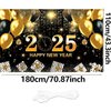 Happy New Year Decorations Backdrop, Black Gold New Years Eve Banner 2025 for New Years Eve Party Supplies 2025 New Years Decorations 71x43 Inch