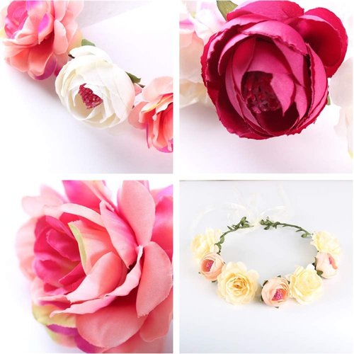CHIYUYISEN 2Pcs Flower Crown for Women Girls Flower Headbands Flower Girl Headpiece，Bride Bridesmaid Wedding Headdress Flower， Wreath Headband with Adjustable Elastic Ribbon Women Hair Accessories