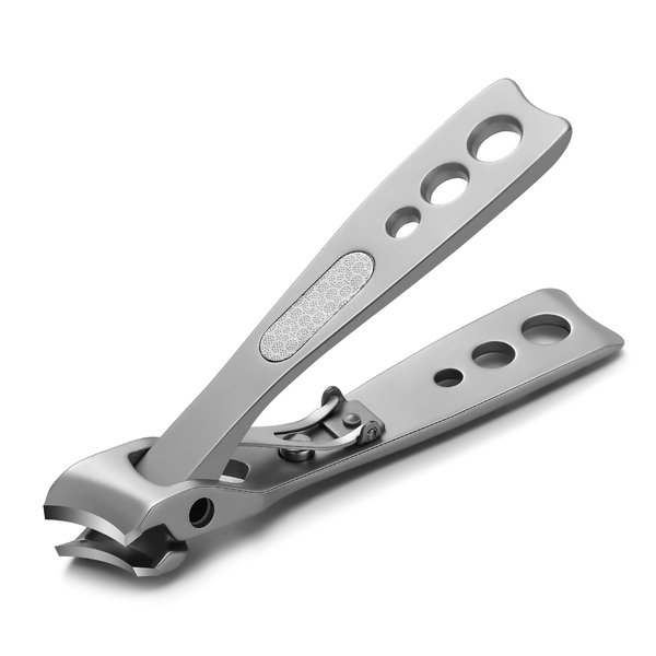 BEZOX Thick Nail Clipper with Slant Curved Blade - Seniors Toenail Clippers for Thick and Ingrown Nails, Fingernail Clippers with Built-in Nail File and Storage Pouch - Matte Silver