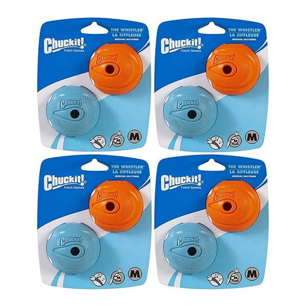Chuckit Dog Fetch Toy Whistler Ball Noisy Play Fits Launcher Medium 8 Balls (4 Items)