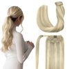 DOORES Hair Extensions Ponytail Extension Human Hair Balayage Ash Blonde Highlighted Platinum Blonde 18 Inch 80g Ponytail Extension Human Hair Straight Wrap Around Hairpieces Ponytail hair Extensions