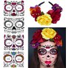 Rose Flower Halloween Headband & Day of the Dead Face Tattoos, Temporary Tattoo Stickers and Mexican Floral Headpiece for Halloween Costumes Party Supplies Cosplay Festival , Day Of the Dead headband