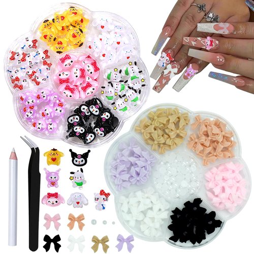2 Boxes Nail Charms Nail Gems 3D Nail Art Rhinestones Crystal Set, Kawaii Nail Slime Charms Colorful Bow-Knot Nail Stud Rhinestones for Design DIY Decoration Jewel Stones Nail Stones Art Tools