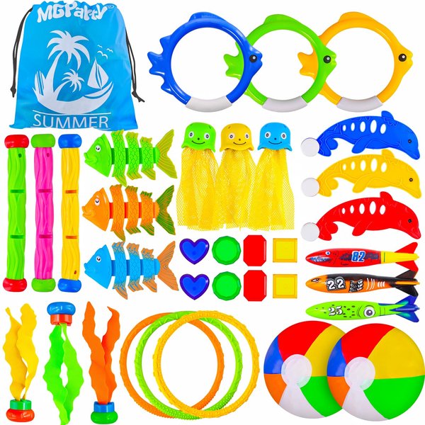 MGparty 35 Pcs Diving Pool Toys for Kids Summer Water Pool Games Swimming Toys with Storage Bag for Boys Girls Toddlers Ages 3-12
