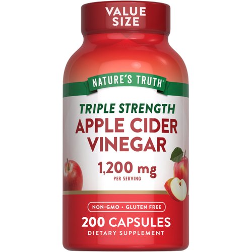 Nature's Truth Apple Cider Vinegar Capsules | 1200mg | 200 Pills | Extra Strength | Value Size | Non-GMO, Gluten Free Supplement