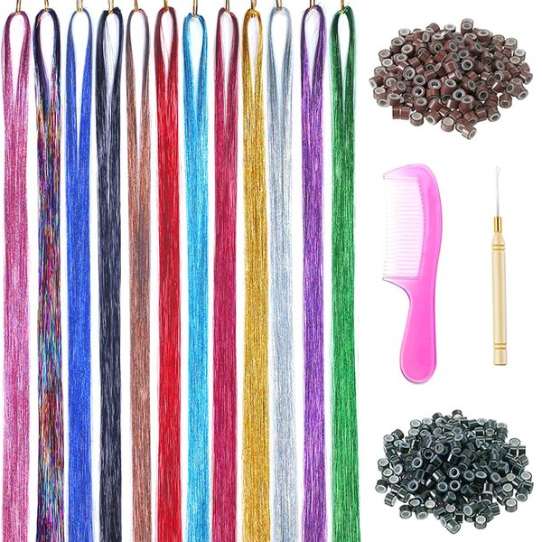 Hair Tinsel Kit with Tools 3200 Strands Tinsel Hair Extensions 16 Colors Heat Resistant Glitter Fairy Tinsel Hair Accessories for Women for Christmas