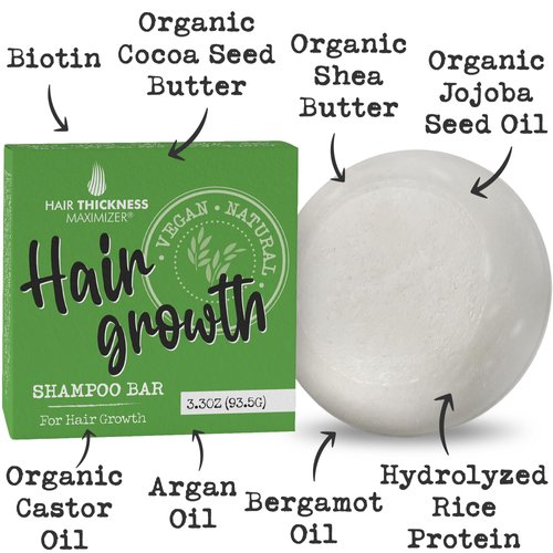 Hair Growth Shampoo Bar with Biotin, Rice Protein & Organic Jojoba – Eco-Friendly – Thickening Biotin Shampoo Bar with No Harsh Chemicals – Color Safe & pH Balanced for Thinning Hair