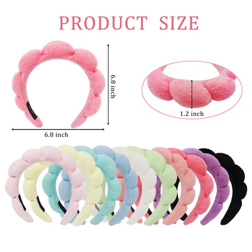 RAISEY 10 Pcs Spa Headband Bulk, Wash Face Headband for Women Makeup Headband Sponge Headbands Face Wash Headband Puffy Hair Band for Washing Face Makeup Women Girls (Terry Cloth)
