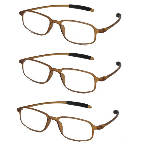 Calabria TR191 Flexie Sport Reading Glasses +3.00 Cream Soda Brown 3 PACK Unisex