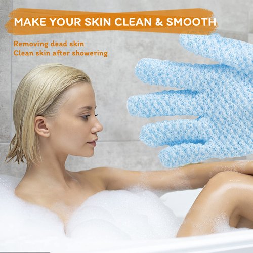 Bath Gloves for Shower Exfoliating Gloves for Men and Women, Body Scrub Shower Scrubber, Double Sided Microfiber Shower Body Gloves for Adults and Kids, Body, Hand Massage, Daily Bath, Blue