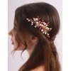BERYUAN Pearls Red Crystal Leaves Hair Clips Crystal Rhinestone Pearls Hairpiece Wedding Leaves Rhinestone Pearls Comb Clips Wedding Bridal Hair Clips for Wedding Women Girls (red)