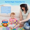 Jbery Baby Tissue Box Toy - Baby Toys 6-12 Months Montessori Toys for 6 Month Old Toys with Textured Tails, Baby Cloth Tissues Toy, Crinkle, Squeaky Sounds, Mirror