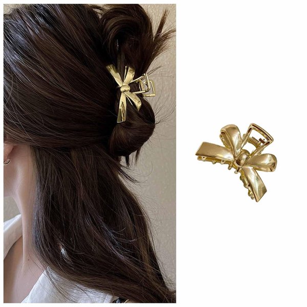 Iaceble Gold Bowt Hair Claw Clip Metal Bow Hair Clip Claw Clamp Medium Hair Claw Non Slip Hairclip Bowknot Hair Jaw Clip Barrette Decorative Hair Accessories for Women and Girls Headdress
