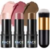 3Pcs Cream Contour Stick Makeup Kit,Shades with Highlighter Stick,Blush Stick and Bronzer Contour Stick for Sculpt the Cheeks,Long Lasting,Waterproof,Matte & Dewy Finish,LIGHT MEDIUM (#02,05,06)
