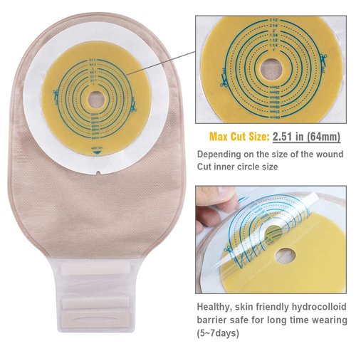 Carbou 20 PCS Colostomy Bags,Ostomy Supplies,One Piece Drainable Ostomy Pouch with Closure for Ileostomy Stoma Care, Cut-to-Fit