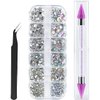 Canvalite 1500PCS Rhinestones Crystal AB Rhinestones for Nail with Pick Up Tweezers and Nail Rhinestone Picker, Nail Art Tools