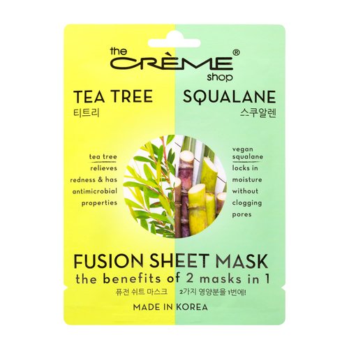 The Crème Shop Tea Tree & Squalane Fusion Sheet Mask, Korean Sheet Mask, Tea Tree Face Mask with Vegan Squalane and Hyaluronic Acid, Acne Face Mask (5 Masks)