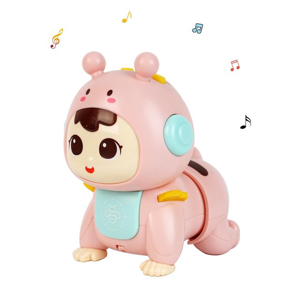IIROMECI Baby Crawling Toys, Baby Toys 1 2 Years Old, Infant Toys with Music and Light, Early Educational Toys for Toddlers 18 Months (Pink)