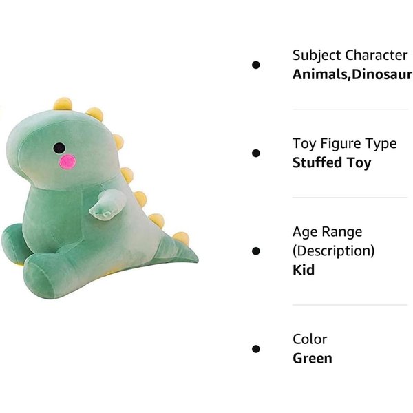 Cute Charming Cartoon Fashion Funny Pretty Dinosaur Stuffed Animals Shape Big Hugging Pillow Soft 3D Pom Plush Toy Doll Ultra Fabric Bed Rest Chair Bolster Nursery Decoration Gift for Kids (Green/11in