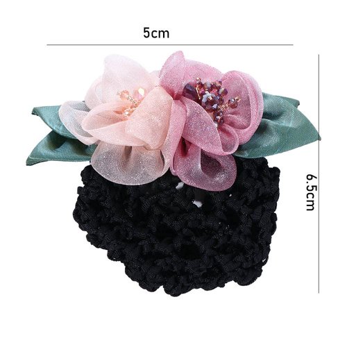 Leadigol Women Hair Bun Cover Net, Barrette Hair Clip Bow, Silk Flower Hair Clip, Barrettes Net Snood Hairnet Lace Bow, Flower Hairgrips Crochet Bun Net