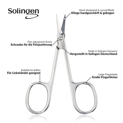 Solingen Scissors - Cuticle Scissors Germany - Curved Blade, Nail Scissors Germany - Pedicure Beauty Grooming Kit for Nail, Eyebrow, Eyelash, Dry Skin - Nail sicssors