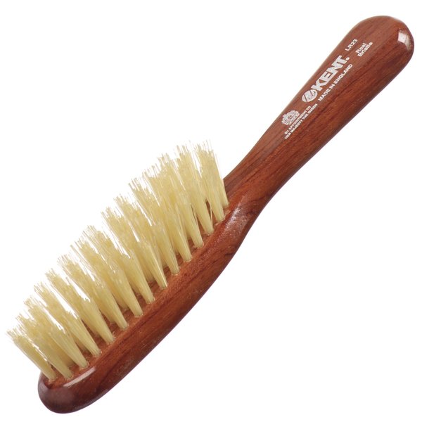 Kent LR23 Finest Ladies Narrow Style, Danta Wood, Pure White Bristle Hair Brush - Short to Medium Length Hair, Handbag Sized