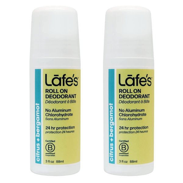 Lafe's Natural Deodorant | 3oz Roll-On Aluminum Free Natural Deodorant for Men & Women | Paraben Free & Baking Soda Free with 24-Hour Protection | Citrus & Bergamot - Formerly Active | 2 Pack | Packaging May Vary