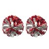 Regpre Cheerleading Pom Poms 14" Red Silver Metallic Foil with Ring Handle for Cheer Squads, Sports Dance Competitions, Cheering, 2 Pack