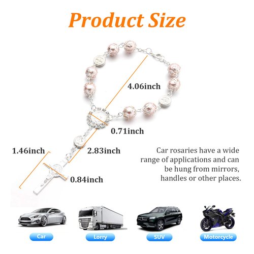 Ziciner 2 PCS Car Rosary for Rearview Mirror, Personalized Blessing Rear View Mirror Hanging Decors, Auto Rearview Mirror Rosary Pendant, Car Interior Hanging Accessories for Woman Men (Pink)