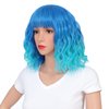 SWACC 12 Inch Short Curly Wavy Bob Wig with Bangs Synthetic Hair Wig for Women with Wig Cap (Teal Blue Ombre)