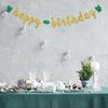 INNORU Frog Happy Birthday Banner, Reptile Animal Frog Party Decorations, Children Boys Girls Rain Forest Birthday Party Banner, Cute Frog Birthday Party Decor Supplies, Gold Glitter