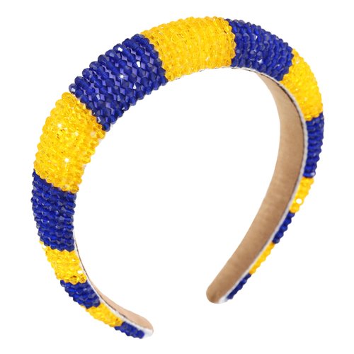 Gmmidea Beaded Rhinestone Headband for Women Girls Fashion Sparkly Crystal Headband Bling Thick Padded Headband Fancy Jeweled Hair Band Festival Hair Accessories C-(Yellow & Blue)
