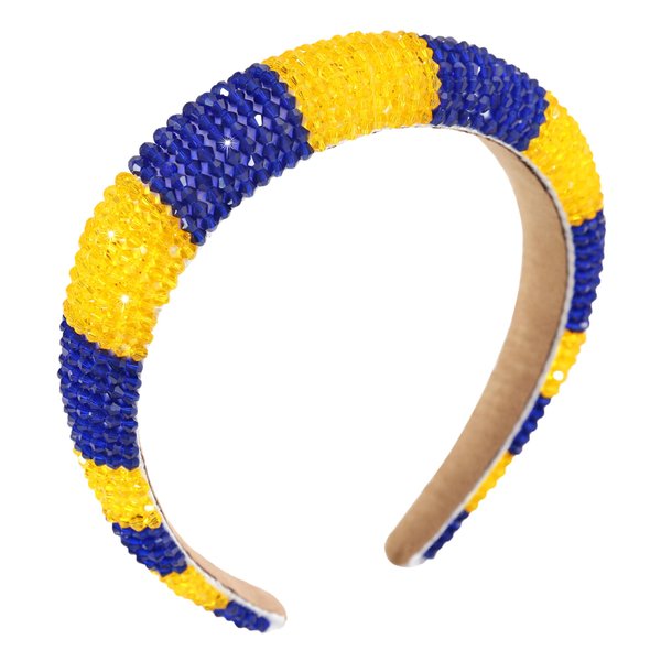 Gmmidea Beaded Rhinestone Headband for Women Girls Fashion Sparkly Crystal Headband Bling Thick Padded Headband Fancy Jeweled Hair Band Festival Hair Accessories C-(Yellow & Blue)