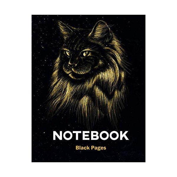 Black pages Gold cat Soft notebook: Lined Notebook / Journal Gift, 100 Pages, 8x5, White ink and Gel pens Journaling at School and Home