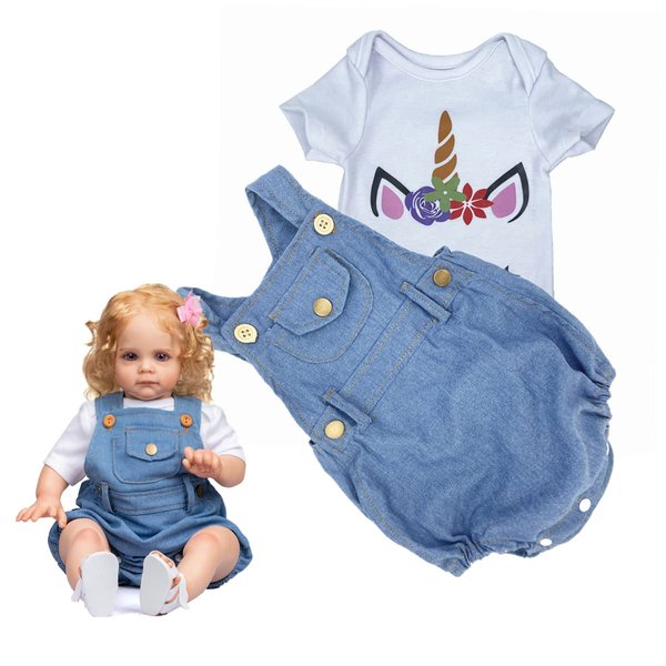 Reborn Baby Doll Clothes 24 inch Girl Accessories Outfits Denim Rompers Sets for 22-24 inch Reborn Doll