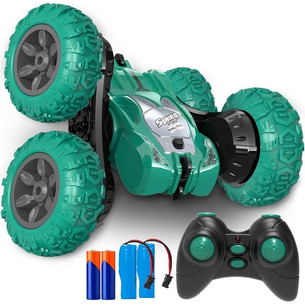 AFUNX Remote Control Car, RC Stunt Double Sided 360° Rolling Rotating Rotation Cars, High Speed Off Road Racing Truck for 6 7 8-12 Year Old Boy Kids Toy (Green)