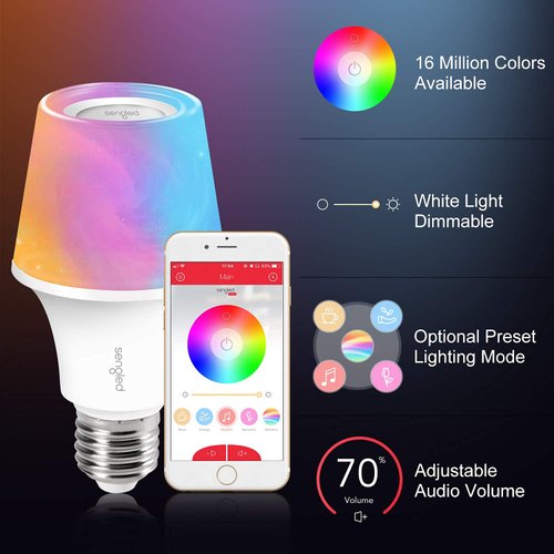 Sengled Solo RGBW Bluetooth Light Bulb Speaker Multi Color Changing LED Light Bulb 60W Equivalent Dimmable App Controlled E26 Smart Music Bulb, Compatible with Alexa via Bluetooth Connection